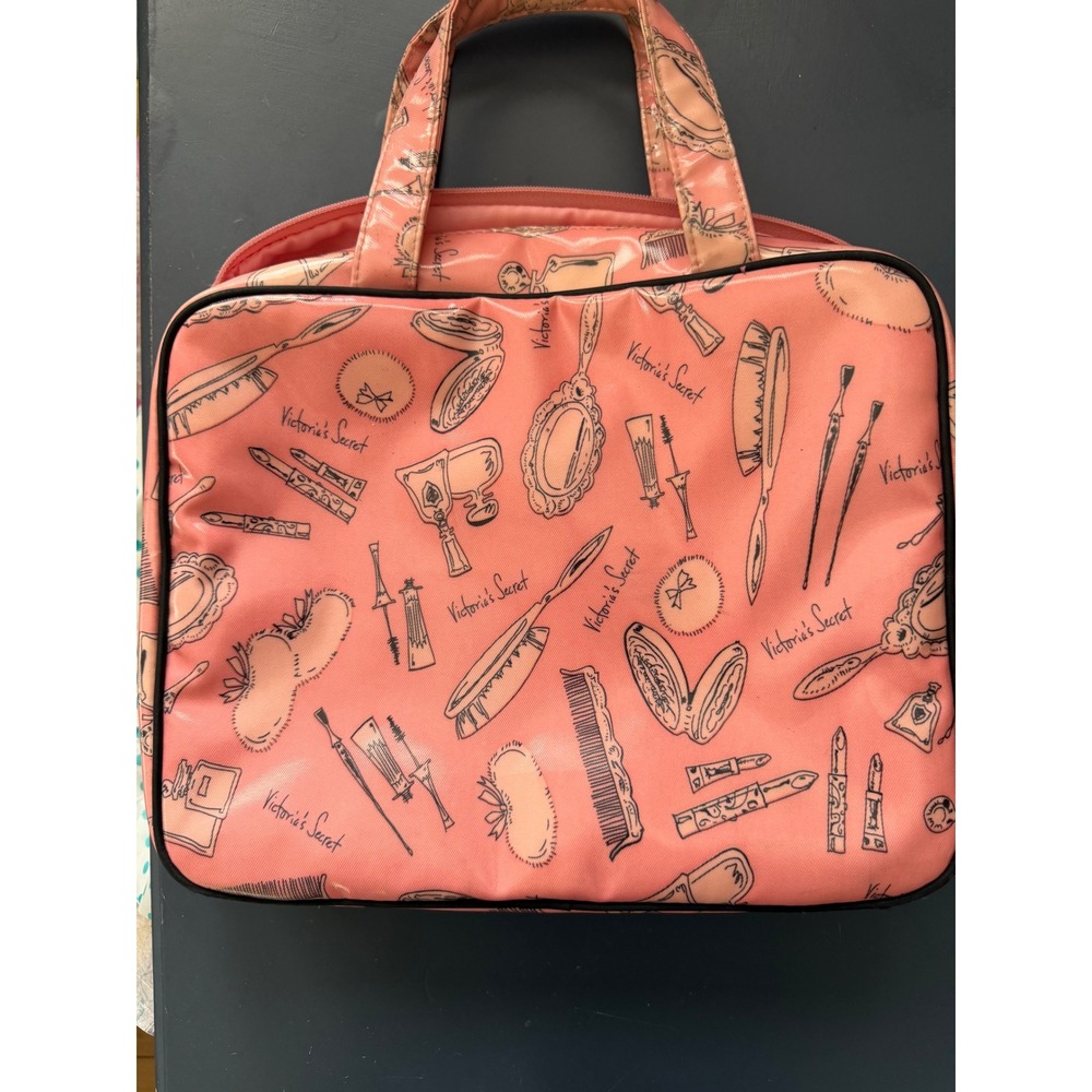 Victoria's Secret Pink Vanity Print Travel Makeup Bag Train Case Organizer - Picture 2 of 3